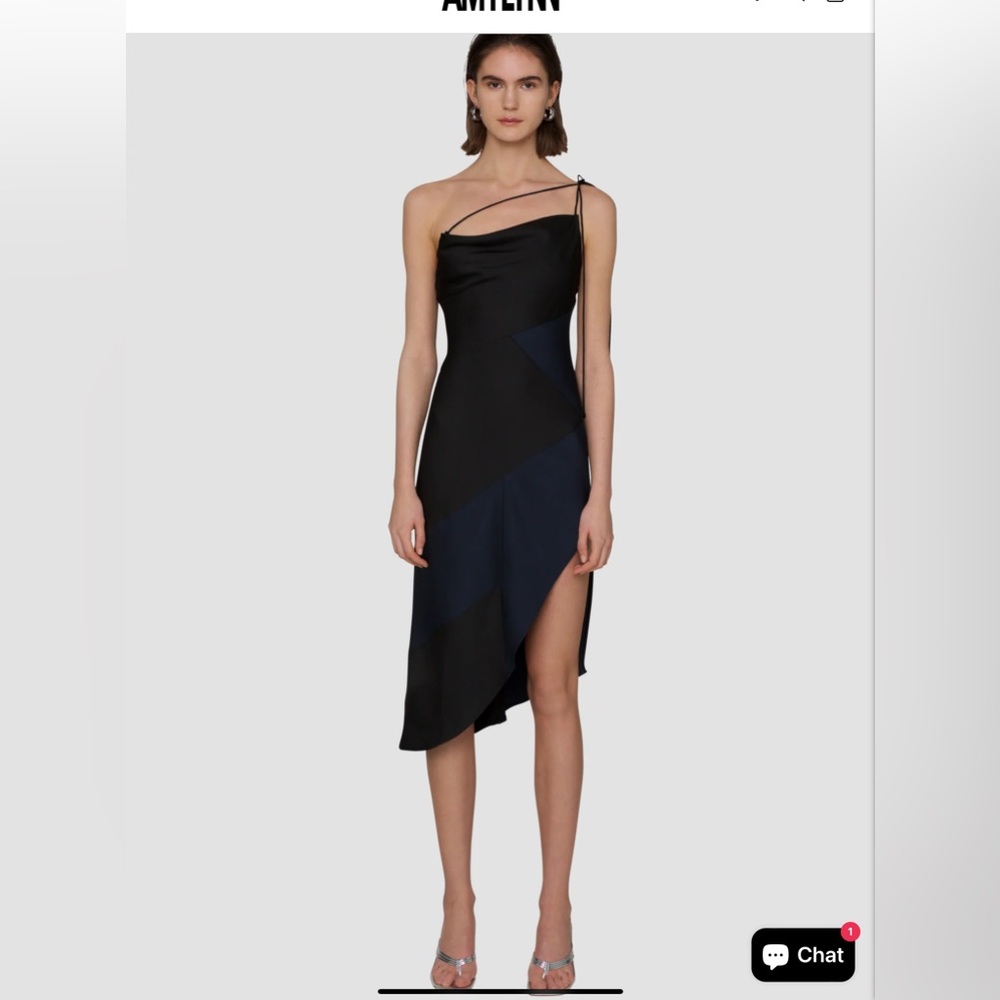 Gracie Black Satin Colour Block Slip Dress. Blue dinner event cocktail holiday